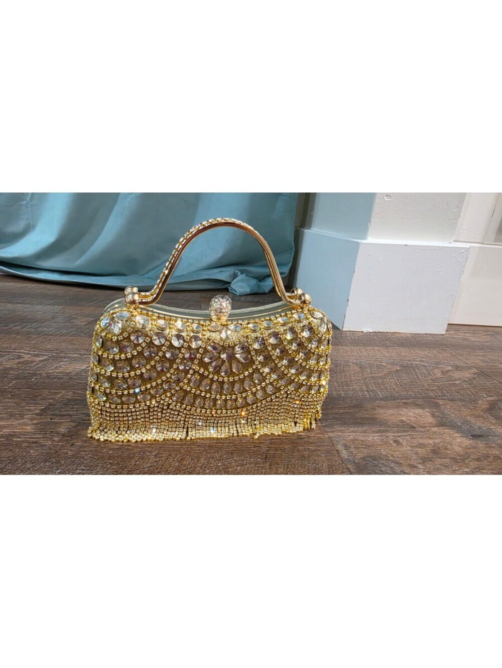 Gold Crystal Embellished Evening Clutch Purse - Picture 3 of 6